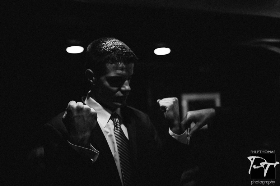 Groom ready before ceremony. Photo by Philip Thomas Photography