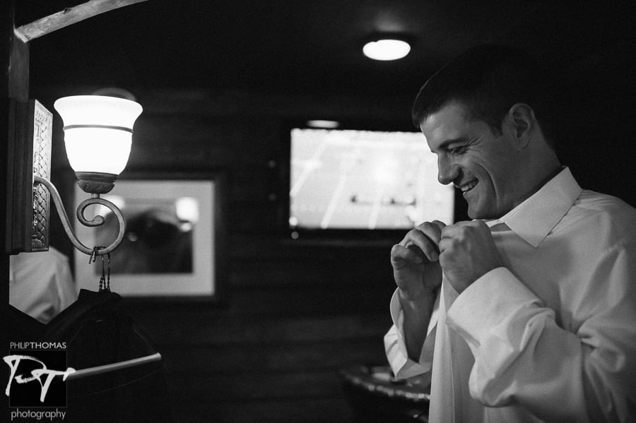 Luke the groom getting ready at Willow Creek Farm. Photo by Philip Thomas Photography