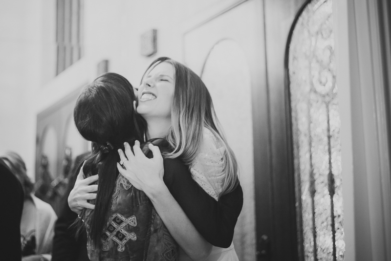 Mother and daughter greet