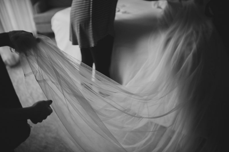 Brides dress fluffed up