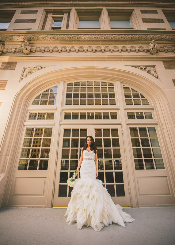 Jennifer, bridal, outside The Crystal Ballroom, The Rice Hotel, Houston