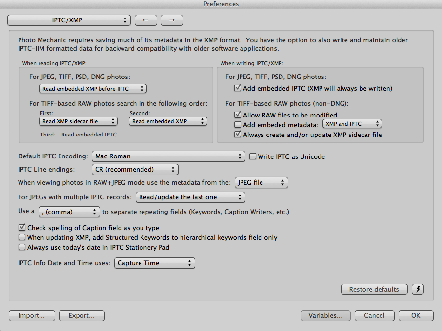 Photo Mechanic - IPTC Settings