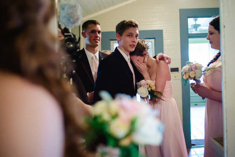an emotional moment for bridal party