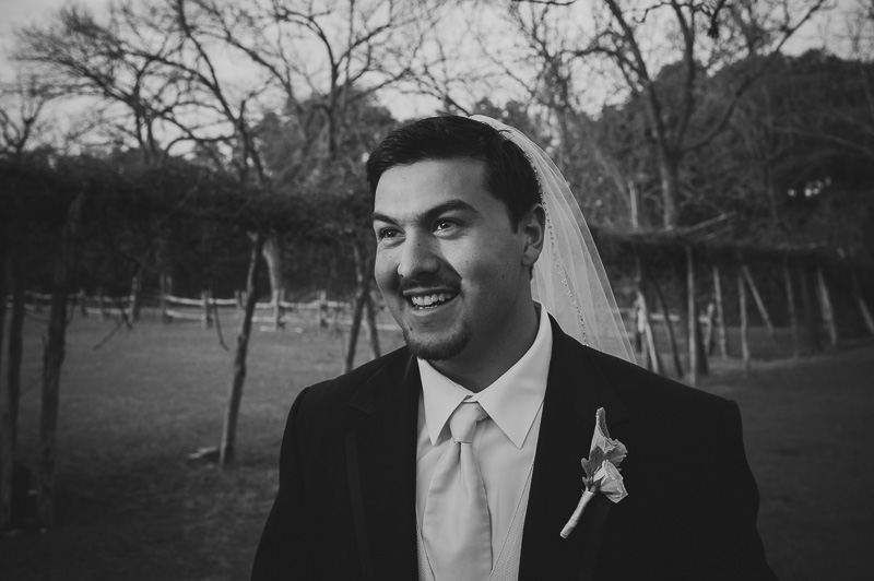 groom wears veil in comedic moment