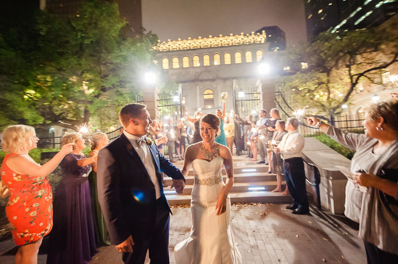 Bridesmaid catches flowers - Philip Thomas Photography - Houston wedding photographer- w wedding at Julia Ideson Library