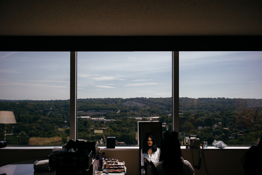 Bride waits makeup Sheraton Mahwah Hotel New Jersey