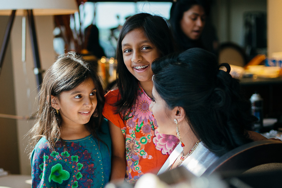 Grils stare in wonder at Inian bride Sheraton Mahwah Hotel New Jersey