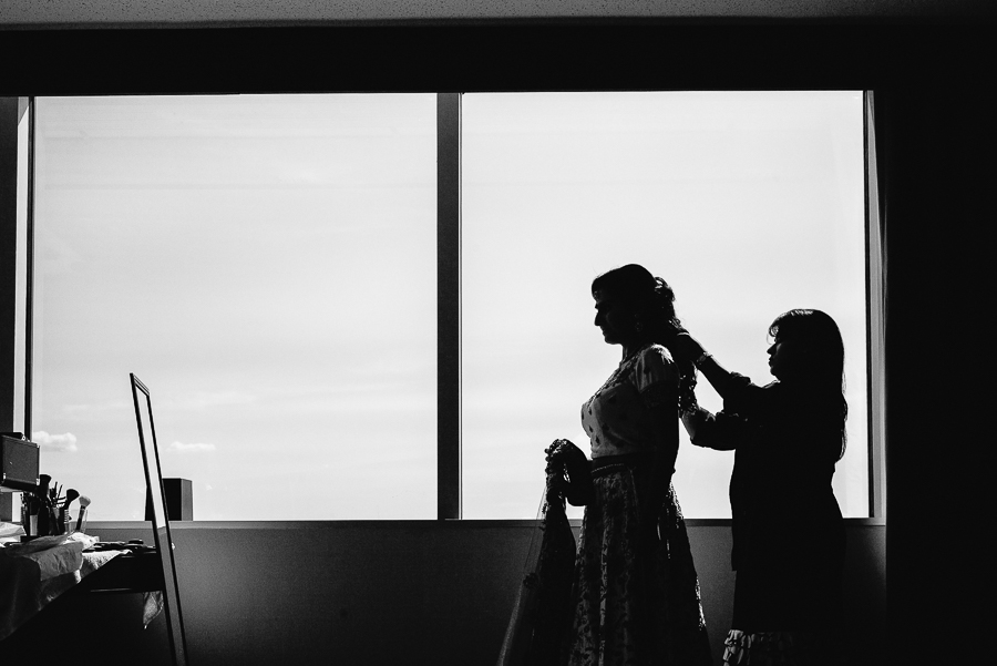 Indian Bride silohetted Sheraton Mahwah Hotel New Jersey