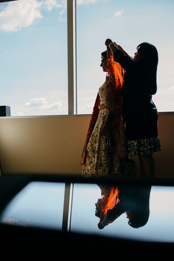 Indian Bride in reflection mirror at Sheraton Mahwah Hotel New Jersey