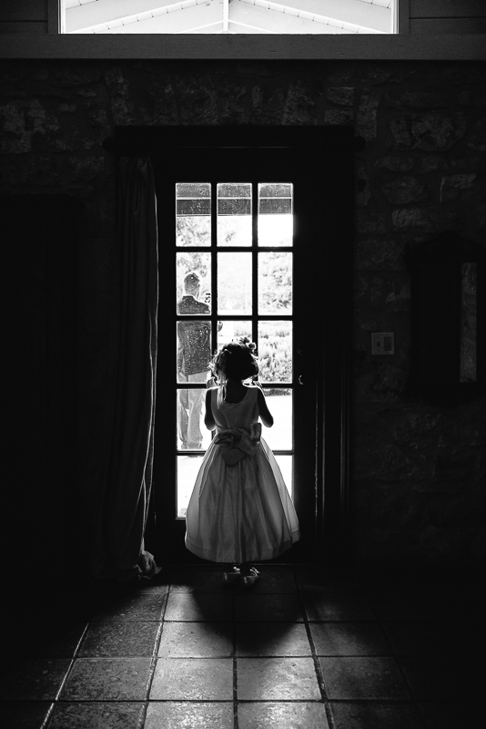 Flower girl silhouetted Hoffman Haus