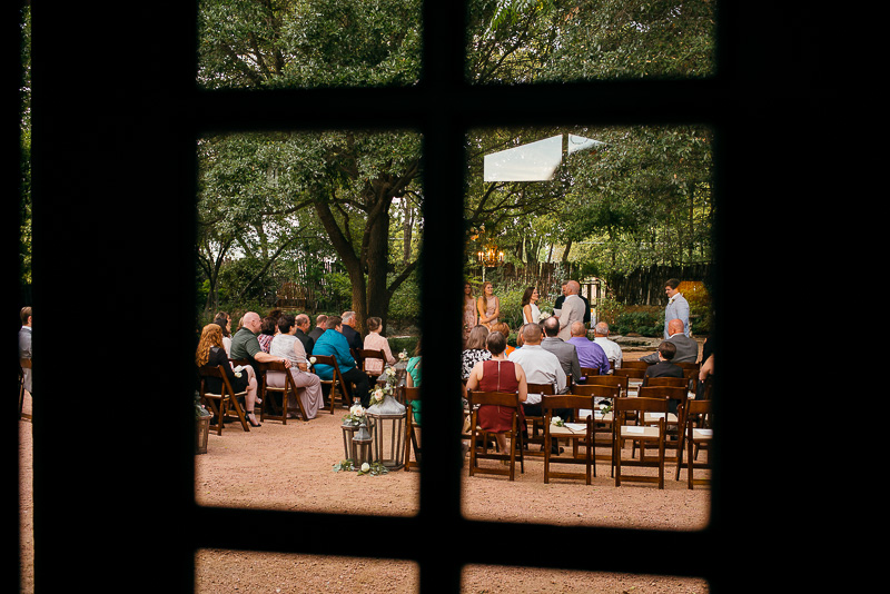 View through paned glass wedding Hoffman Haus