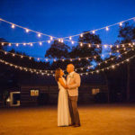 Couple at twilight pose Hoffman Haus Wedding