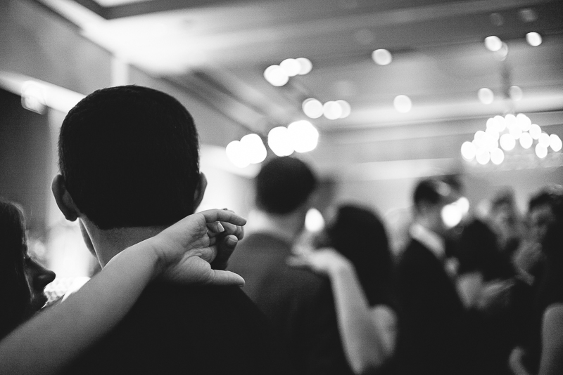 Slow dancing on wedding reception floor