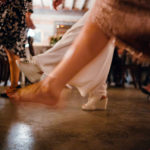 Movement of bride and guests feet at wedding reception