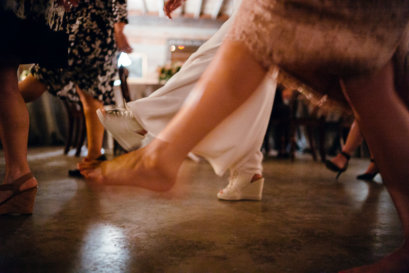 Movement of bride and guests feet at wedding reception