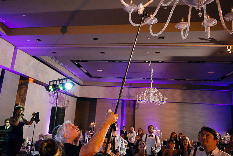The garter gets stuck in chandelier at W Hotel, Austin