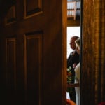Bride and father wait pre-ceremony at Knibbe Ranch, texas