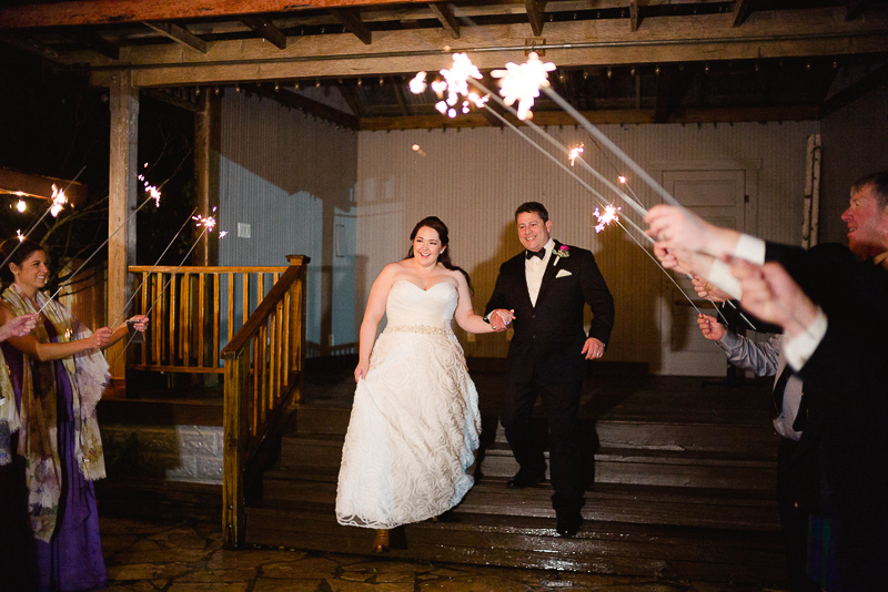 Couple departing Welfare Cafe with sparklers