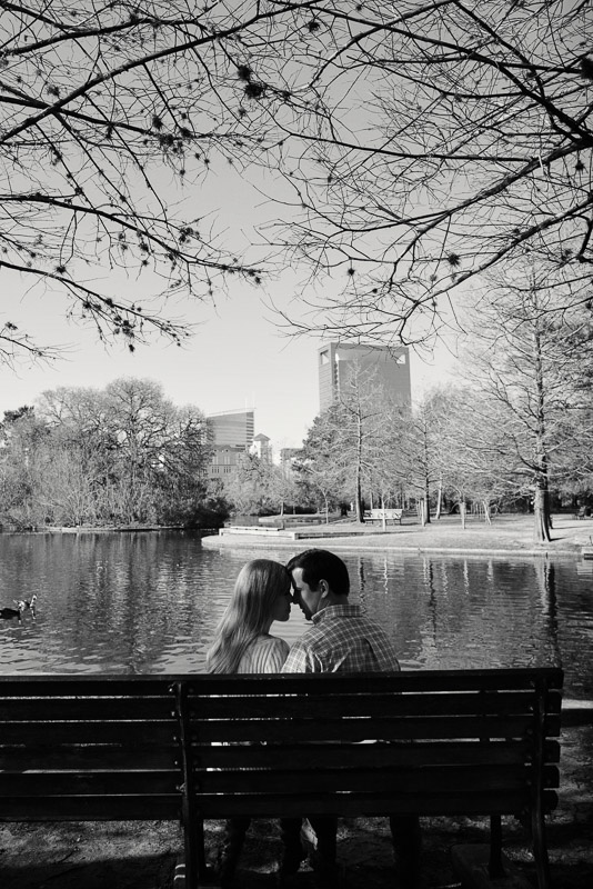 A park bench Hermann Park Engagement