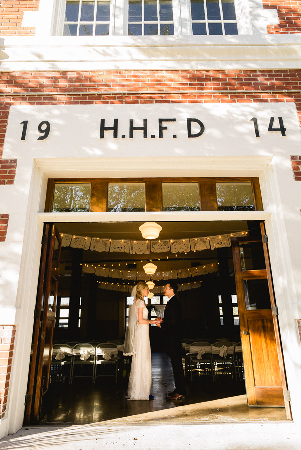 Posed picture of couple at Houston Heights Fire Station