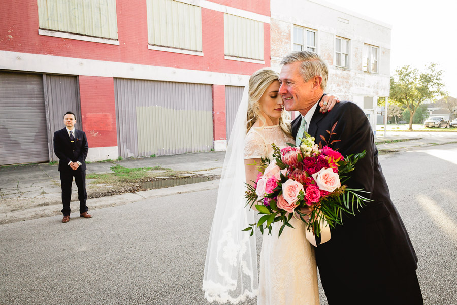 Father and daughter share a hug at Houston Heights Fire Station