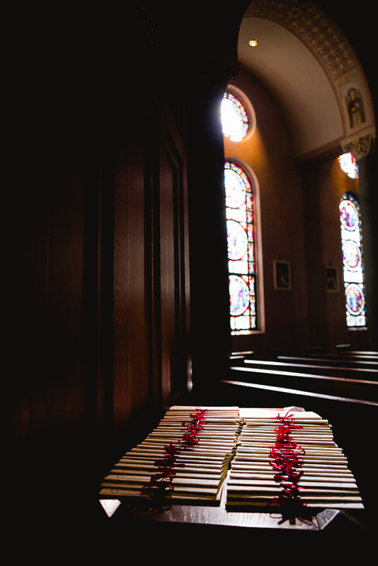 Still shot of wedding programs St. Anne Catholic Church,