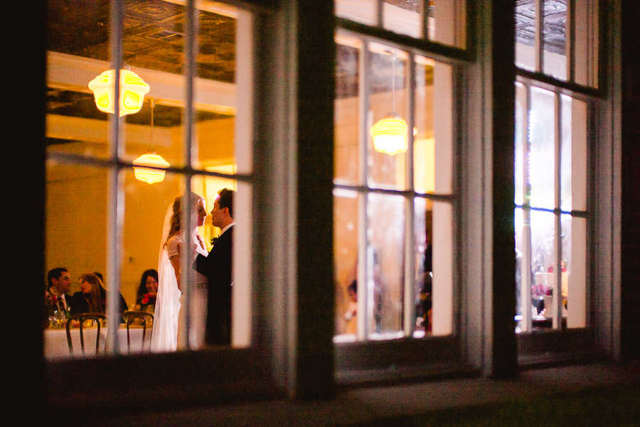 Houston Heights Fire Station First dance through window of Houston wedding reception