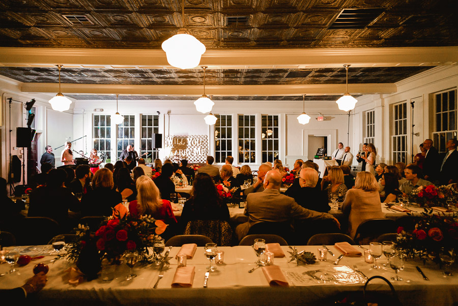 Wide angle view Leica wedding reception toasts Houston Heights Fire Station