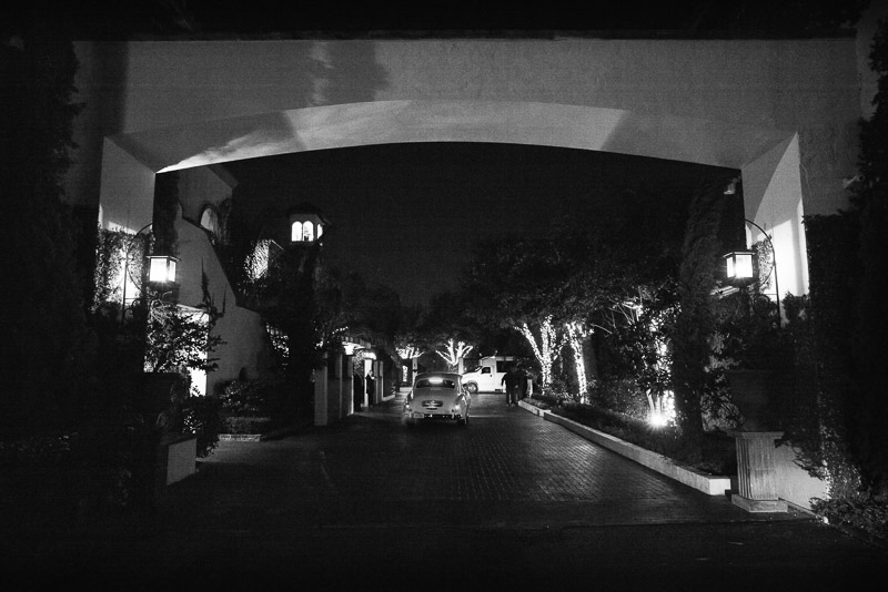 Couple leave in car wedding reception The Bell Tower on 34th, Houston