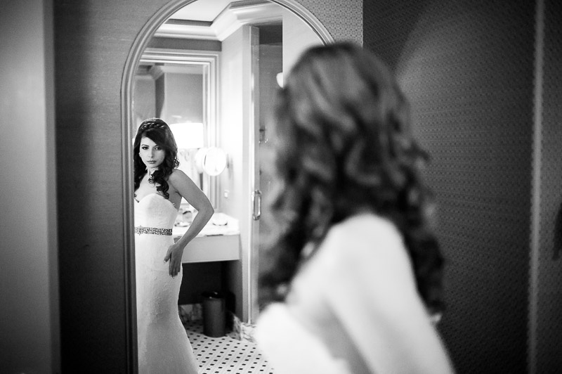 Houston Fire Station 3-Wedding getting ready bride in the mirror