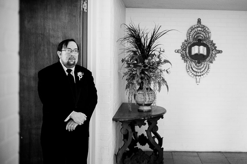 Father of the bride anxiously wait at Margarite B. Parker Chapel wedding