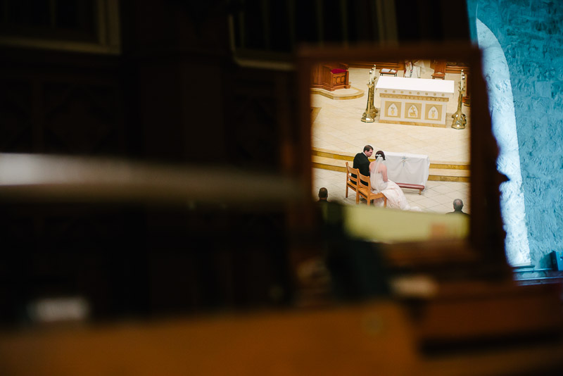 Couple in mirror at San Fernando Cathedral, San Antonio, Texas