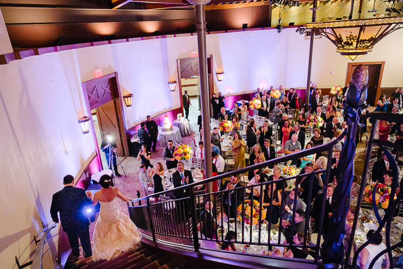 Couple descend wedding reception at Pearl Brewery, San Antonio, Texas