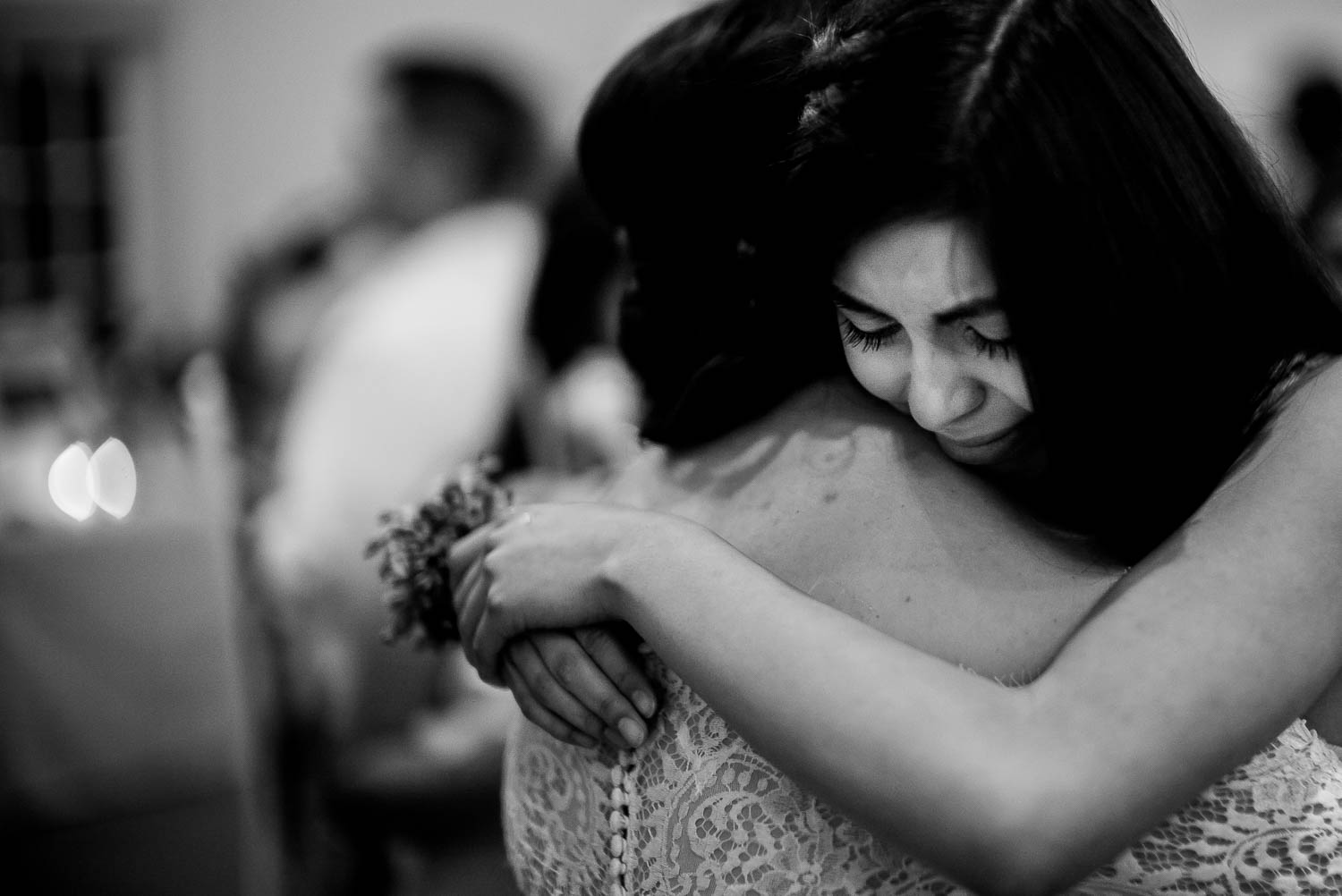 Young girls gets emotional saying goodbye at wedding reception Hotel Alsace Wedding Castroville Texas