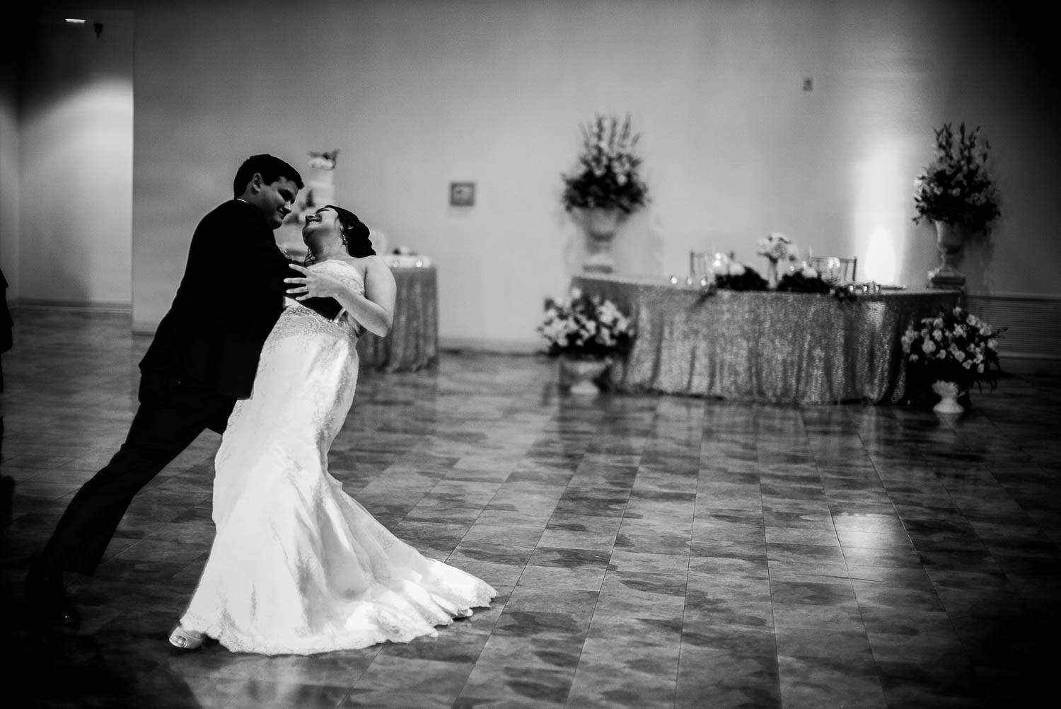 Groom dips bride first dance wedding reception Granberry Hills Wedding, Philip Thomas Photography