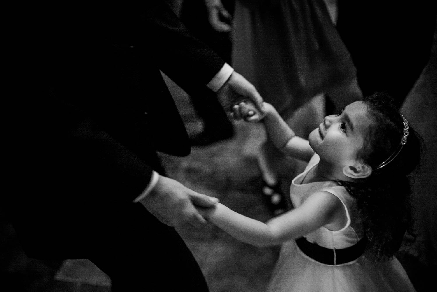 Bride and grooms daughter looks up as she dances Granberry Hills Wedding, Philip Thomas Photography