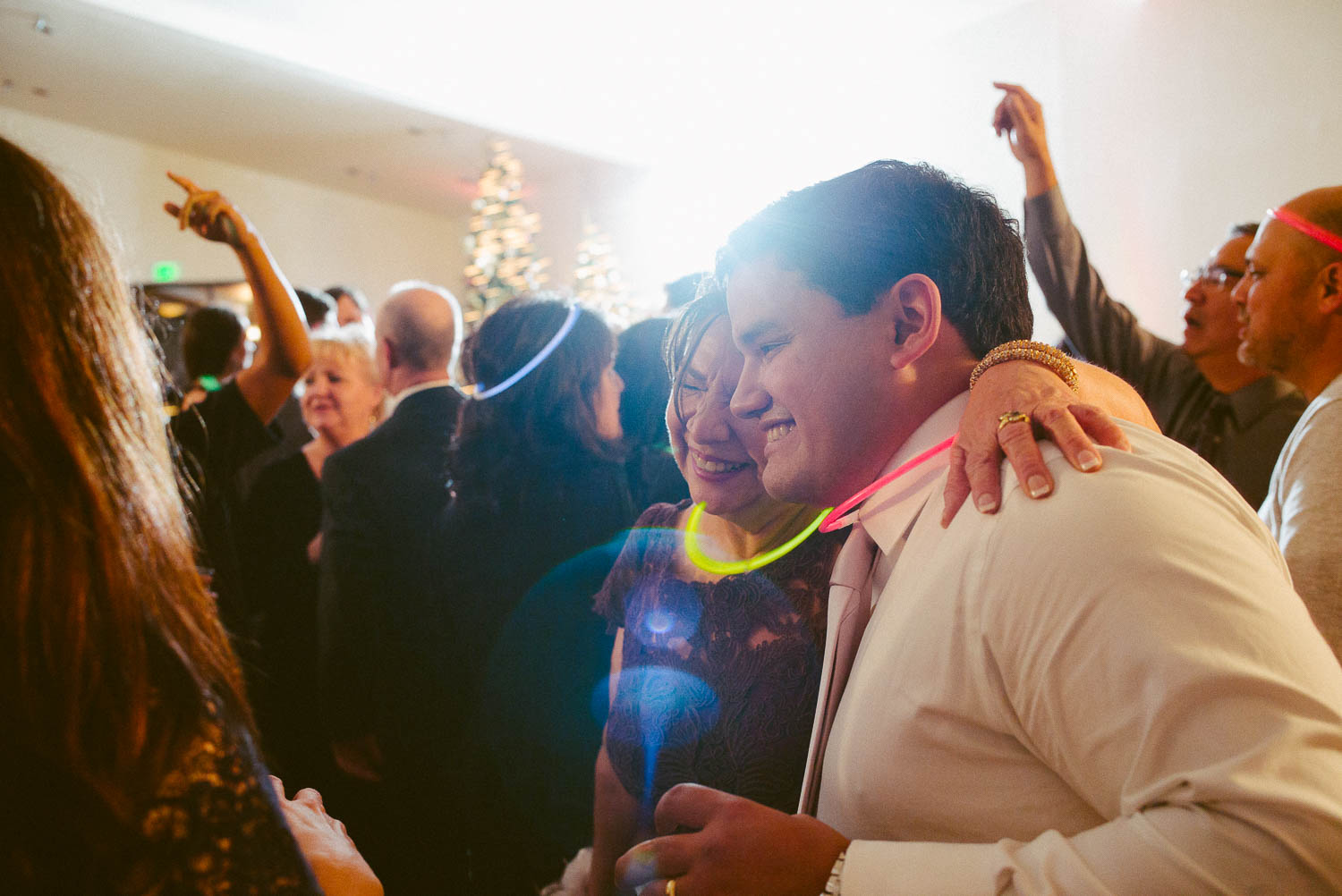 Mother and son hug with big smiles during wedding reception at Granberry Hills Wedding, Philip Thomas Photography