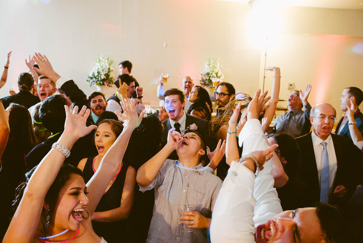 Guests shout out in unison at wedding reception Granberry Hills Wedding, Philip Thomas Photography
