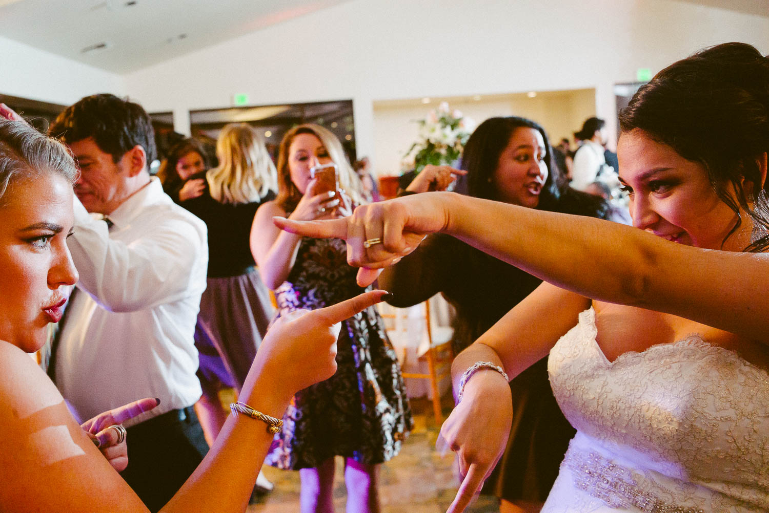 Bride and groom dancing crazy at wedding reception Immaculate Heart, Granberry Hills Wedding, Philip Thomas Photography