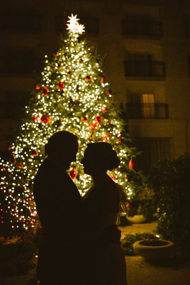 la cantera wedding photographed by Philip Thomas in front of Christmas tree