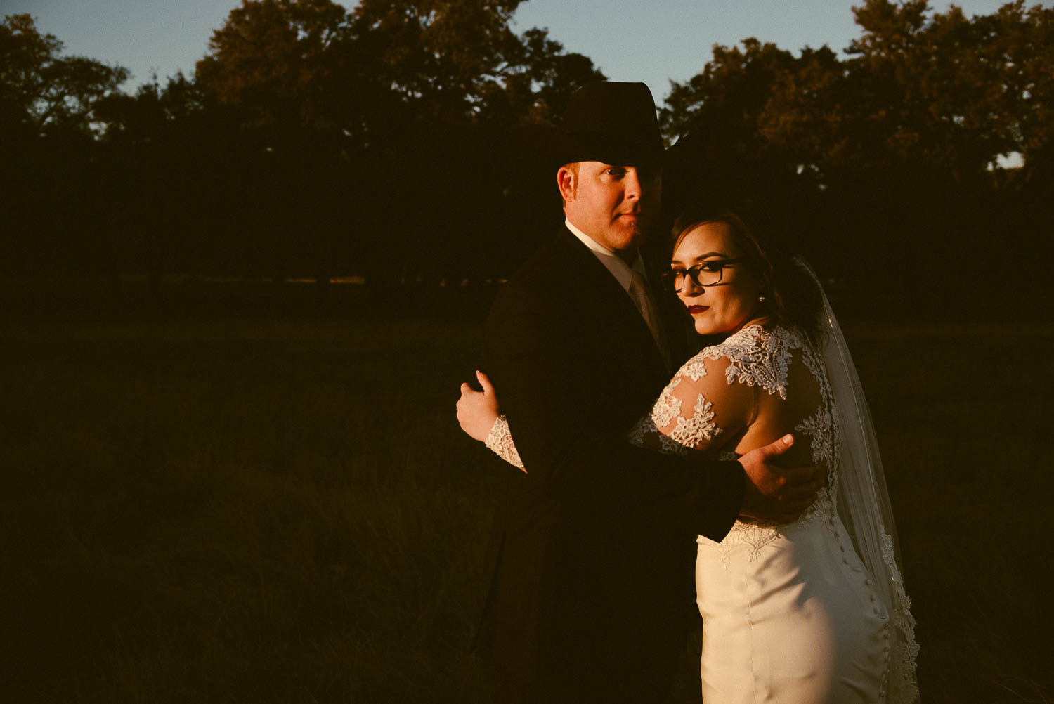 Couple pose at sunset at The Springs Boerne-Leica Wedding photographer-Philip Thomas