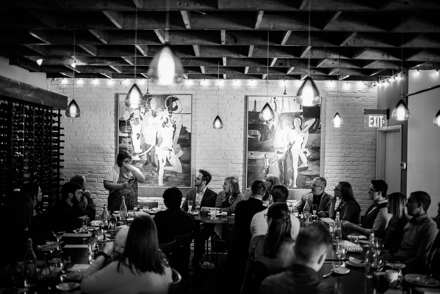 Family and friends gather at a wedding rehearsal lunch in Silver Spring, Maryland.