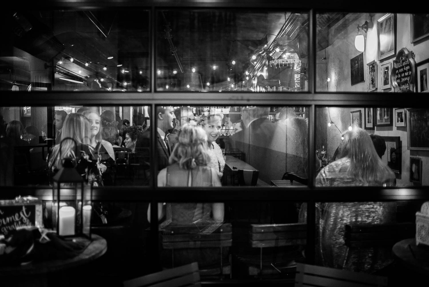 Bride greets guest a winter wedding at Republic Takoma Park Washington D.C-Leica Wedding photographer-Philip Thomas