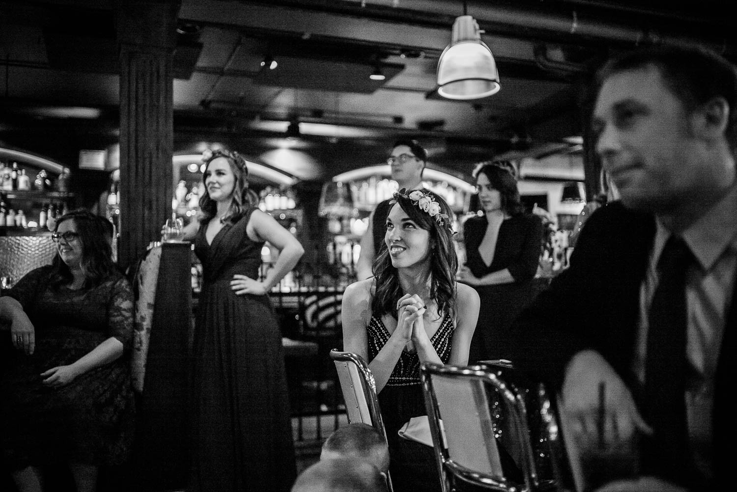 Reaction of guests to funny toasts at Republic Takoma Park Washington D.C-Leica Wedding photographer-Philip Thomas