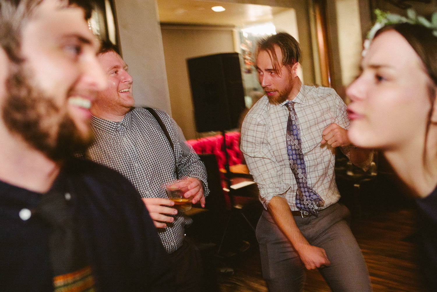 Reception guest having fun at Republic Takoma Park Washington D.C-Leica Wedding photographer-Philip Thomas