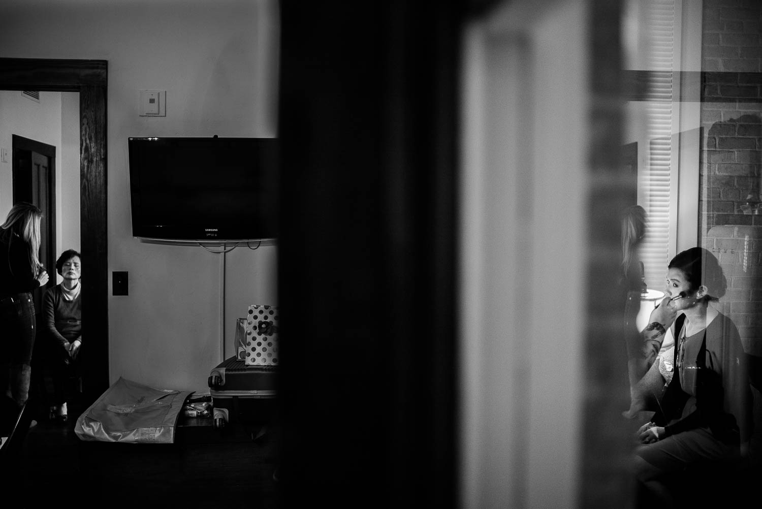 Mother of the bride observes her daughter gets ready at Hotel Havana -Leica photographer-Philip Thomas Photography