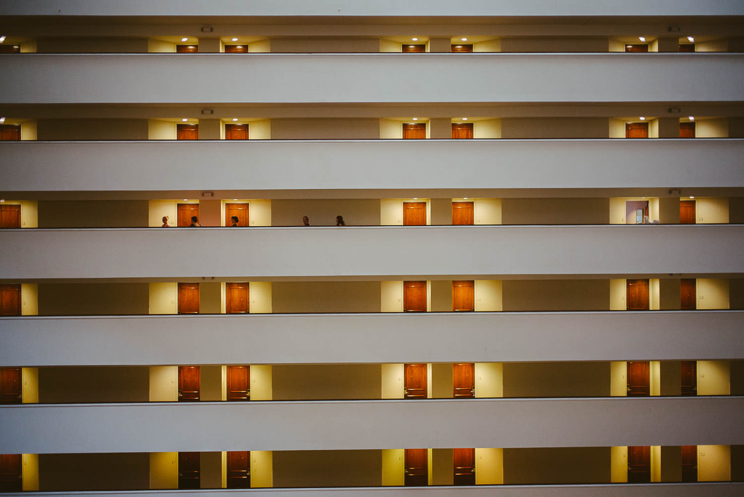 Bride and bridesmaids leave their room at the Hyatt Regency, Houston Texas.