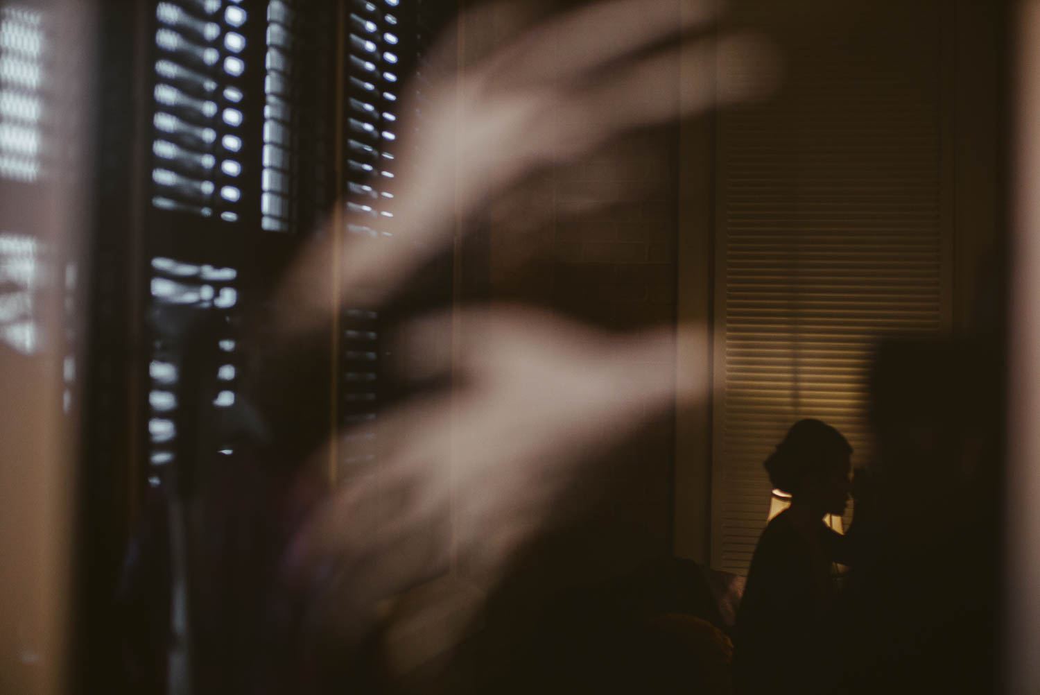 Bride's silhouette along the wall of a bedroom at Hotel Havana Wedding getting ready wedding - Leica photographer-Philip Thomas Photography