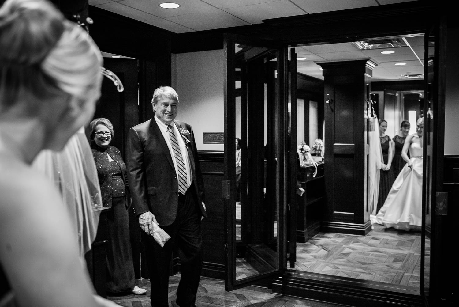 Father see the bride for the first time at United Methodist Church, Houston Texas