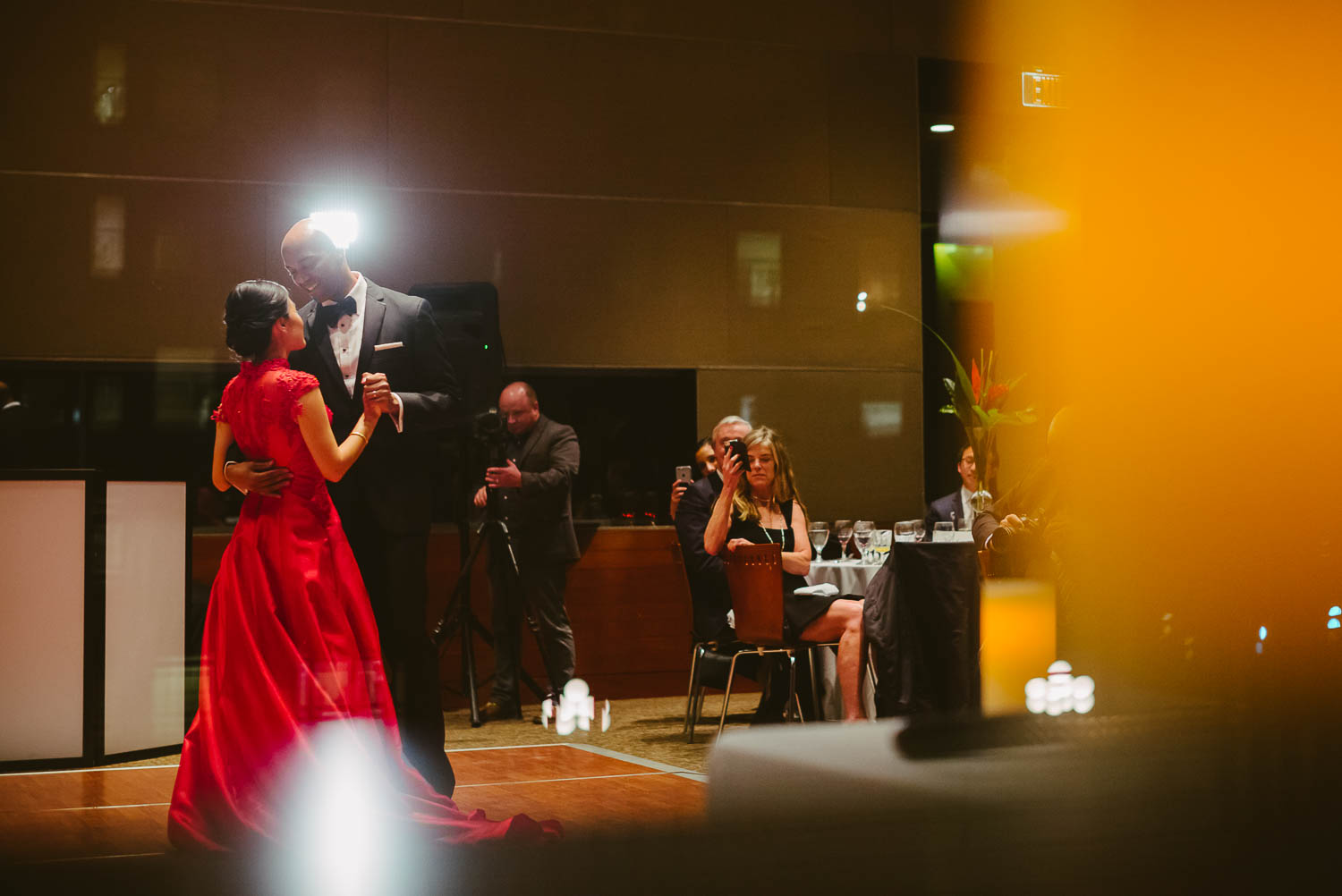 Multiracial couple enjoy their first dance at La Orilla Del Rio Ballroom-Leica photographer-Philip Thomas Photography